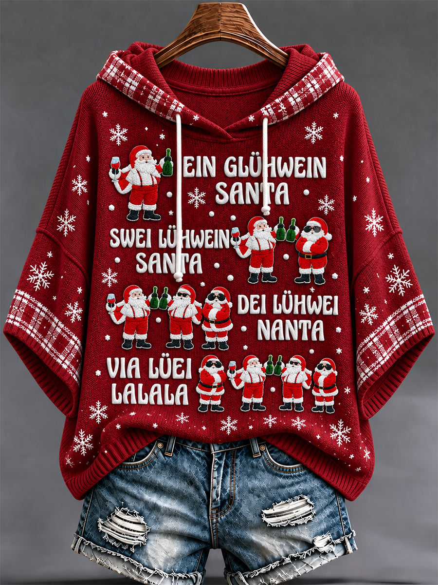 Weihnachts-Pullover mit Kapuze und Print für Damen