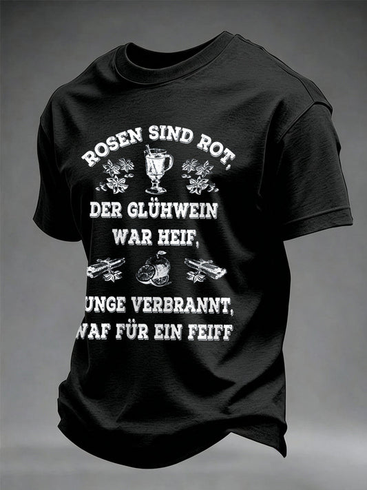 Herren-T-Shirt mit Glühwein-Print und kurzen Ärmeln