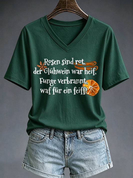 Damen-T-Shirt mit Glühwein-Print und kurzen Ärmeln