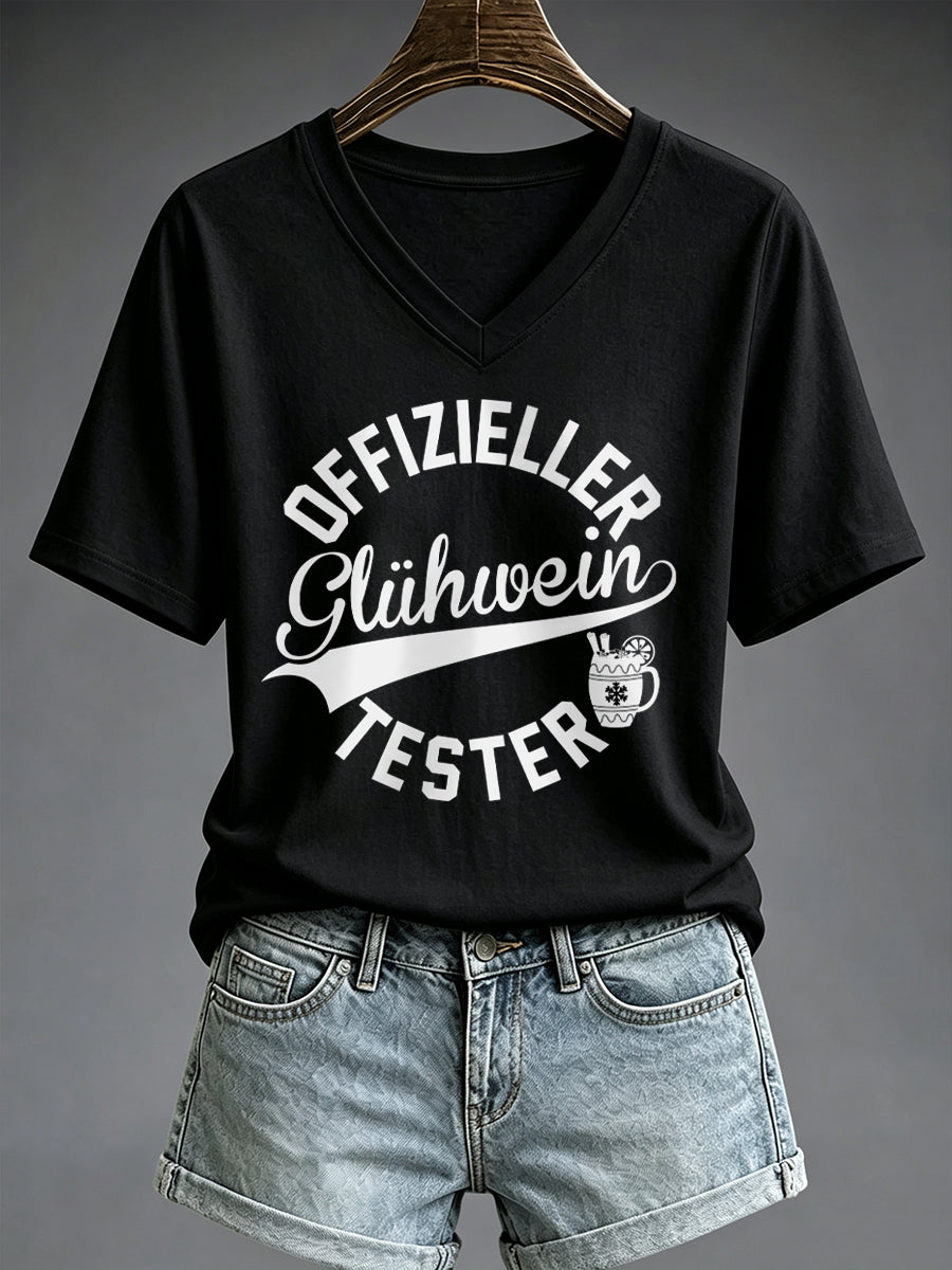 Damen-T-Shirt mit Glühwein-Print und kurzen Ärmeln