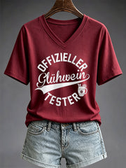 Damen-T-Shirt mit Glühwein-Print und kurzen Ärmeln