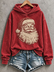 Weihnachtlicher Damen-Sweatshirt mit Weihnachtsmann-Print, normale Passform