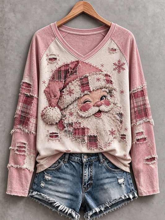 Damen-Vintage-Weihnachtsmann-T-Shirt in Pink