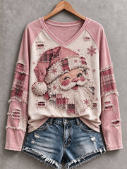 Damen-Vintage-Weihnachtsmann-T-Shirt in Pink